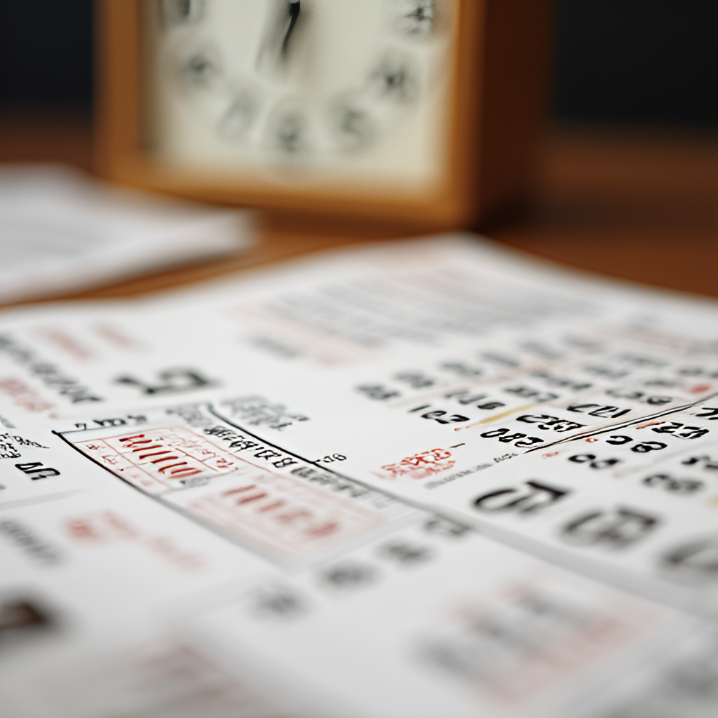 Close-up image of lottery tickets and numbers on a table, possibly with a calendar or clock in the background indicating the daily draw, realistic style