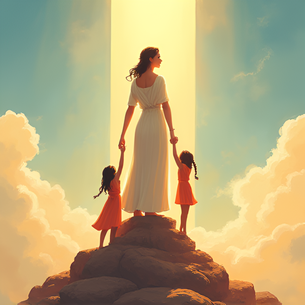 An illustration depicting the concept of a strong foundation or pillar, subtly representing a mother's support for her successful children reaching upwards, perhaps stylized with elements related to the entertainment industry or family warmth.